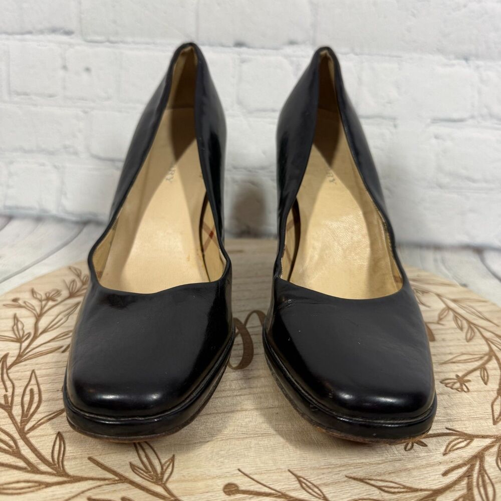 Burberry Black Patent Leather Pumps Heels Women's US 7.5 Nova Check Lined Italy - Picture 3 of 16